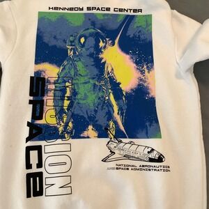 Hyper Space Hoodie Mens Large White NASA Kennedy Space Center Graphic Astronaut